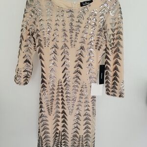 Lulu's Cream and Silver Sequin Dress